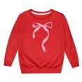 thumbnail image 1 of PMVFHDE Chandail pour Fille Chandail à Capuchon à Manches Longues pour Filles avec Nœud Col Ras du Cou Rouge, 11-12 Ans, 1 of 4