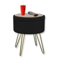 thumbnail image 3 of ITY International - Pouf en Velours / Repose-Pieds avec Rangement et Plateau, Base en Métal, Noir, 3 of 7