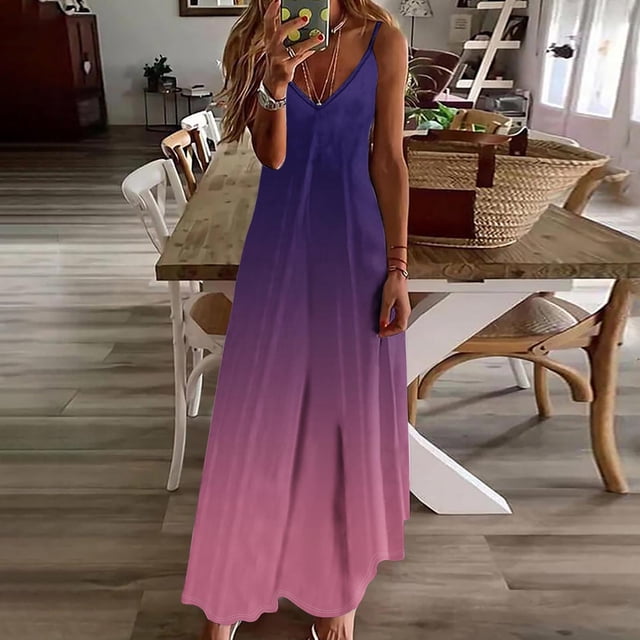 Ovzne Robes pour Femmes Robe d'Été Robes d'Été pour Femmes Imprimé Sans Manches Col Rond Robe Décontractée Robes Robe de Vacances Imprimée Liquidation