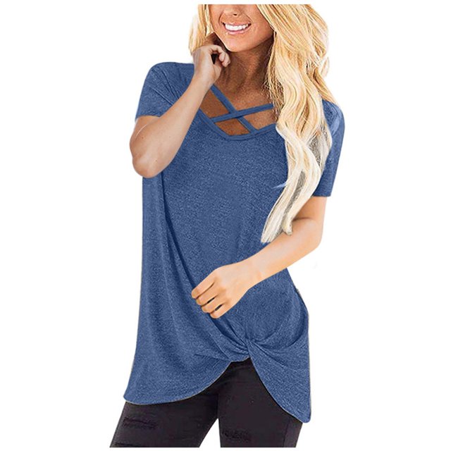 Birdeem T-Shirt Blouse à Manches Courtes à Col en V Uni pour Femmes, Coupe Ample