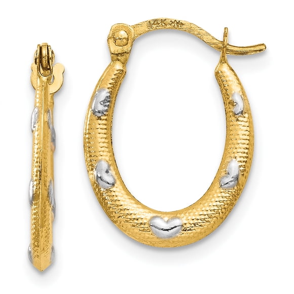 Boucles d'Oreilles Créoles Cœur Ovales en Or Jaune 14k Amour