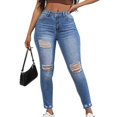 thumbnail image 2 of Gubotare Jeans for Women Ripped Women's Mid-Rise Stretchy Skinny Jean (Blue,Size S), 2 of 7