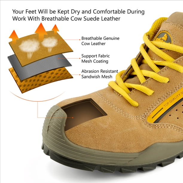 Safetoe Mens Safety Shoes Mens 6 / Womens 8 Steel Toe Work Cow Leather Suede NEW SAFETOE Mens Safety Shoes Steel Toe Shoes Lightweight Cow  main image 3