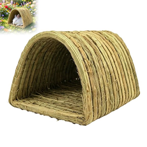 Lit Tissé Naturel pour Petits Animaux - Lapin Chat Cachette Intérieure Extérieure Lit Jouet à Mâcher Fabriqué en Bois et