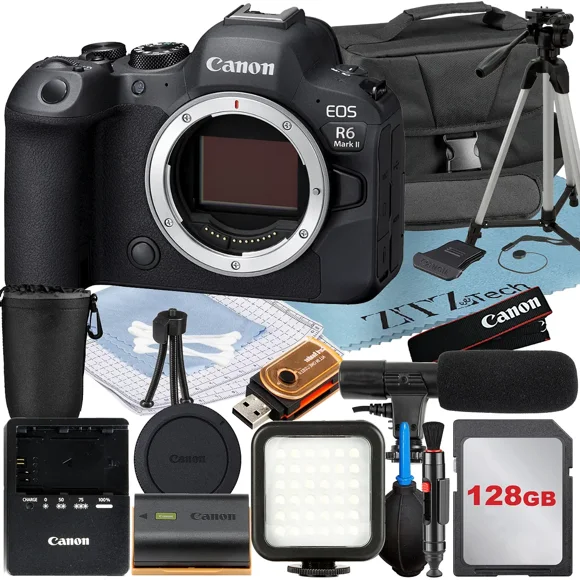 Canon EOS R6 Mark II Mirrorless Camera (Body) with 128GB Memory Card + Case + LED Flash + ZeeTech Accessory Bundle