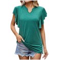 thumbnail image 1 of Birdeem Womens Spring and Summer Flounce V-Neck Solid Color Bottom T-Shirt Hollow Top, 1 of 8