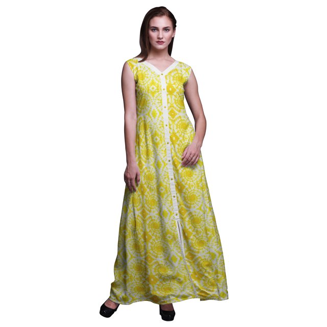 Bimba Tie-Dye Printed Front Slit Sleeveless Summer Spring Women Maxi PartyDress-X-Large