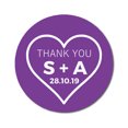 thumbnail image 1 of Darling Souvenir Round 45 Pieces Heart Thank You Stickers Personalized Bride Groom Initials And Date Envelope Seals-Violet, 1 of 4