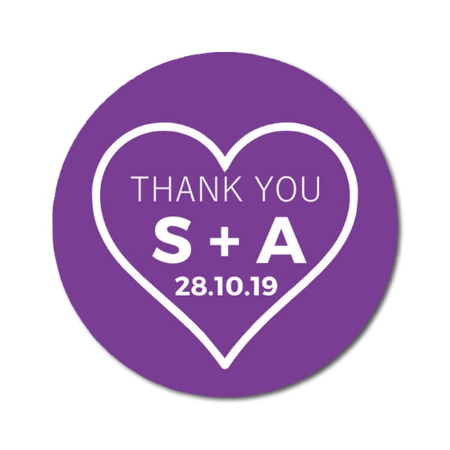 Darling Souvenir Round 45 Pieces Heart Thank You Stickers Personalized Bride Groom Initials And Date Envelope Seals-Violet