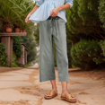 thumbnail image 2 of Women's Linen High Waisted Drawstring Culotte Pants Summer Elastic Waist Wide Leg Cropped Capri Pants With Pockets, 2 of 5