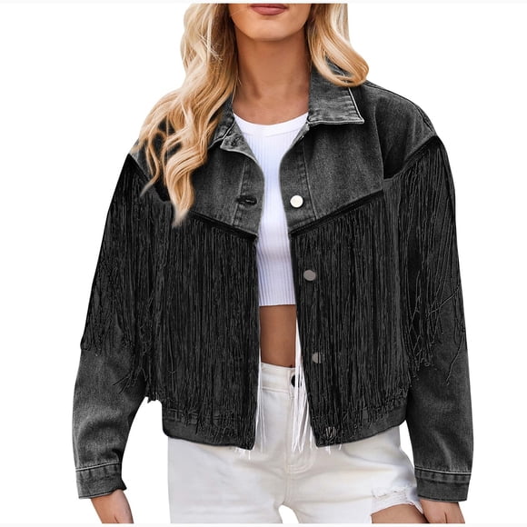 Hvobtty Women's Long Sleeve Casual Denim Jacket, Women's Fashion Color Lapel Look Slimmer Sleeve Denim Coat
