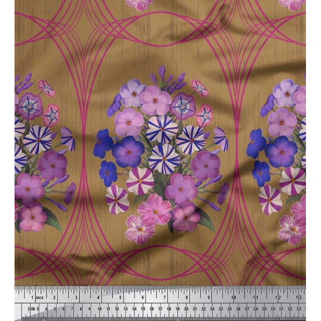 Soimoi Poly Georgette Fabric Geometric & Flower Artistic Printed Craft Fabric by The Yard 42 Inch Wide