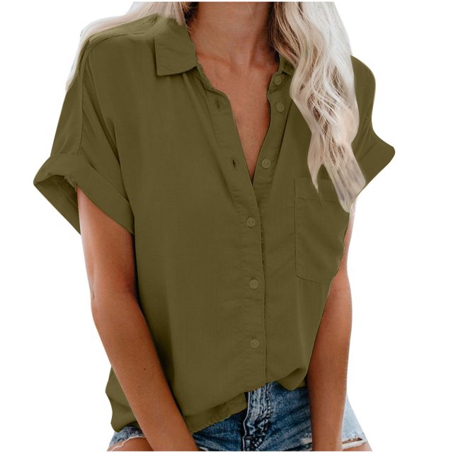 Birdeem Fashion Woman Causal Button Solid Blouse Short Sleeve T-Shirt Summer Tops