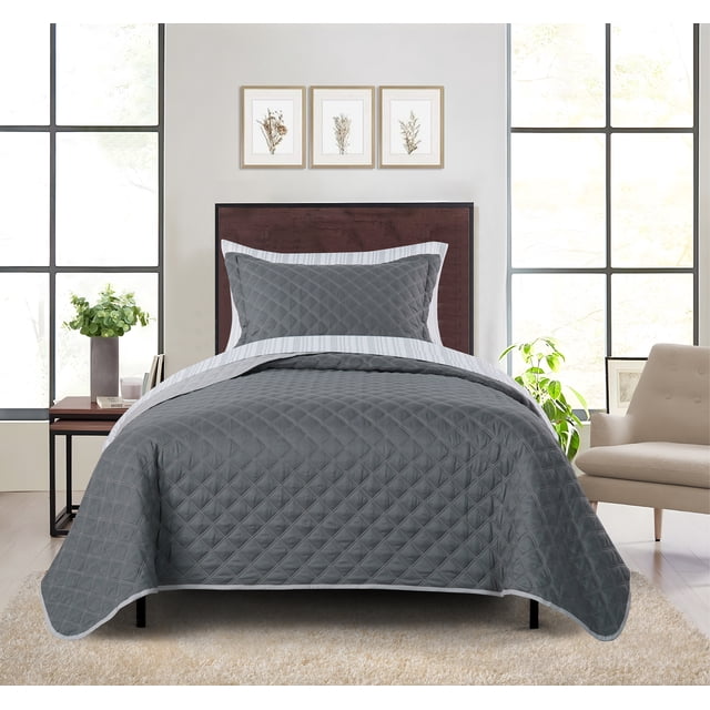 Mainstays Ensemble courtepointe et drap-housse légers tout-en-un - 5pièces, 1 PL/XL, Gris