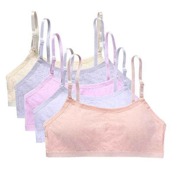 YOPTOP 5-Pack Teen Girls Big Girls Cotton Development Bra Adjustable Shoulder Strap Cami Training Bra
