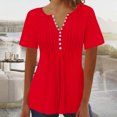 thumbnail image 2 of AherBiu Womens Tops Summer Button Round Neck Solid Color Ruched Dressy Casual Loose Tunics Tshirts, 2 of 3