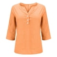 thumbnail image 3 of Babysbule Manches 3/4 pour Haut d'Été pour Femmes Col Rond T-Shirt Ample Mode Tunique à Boutons 2025, 3 of 8