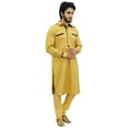 thumbnail image 3 of Atasi Men's Pathani Style Men's Punjabi Shirt Yellow Kurta Pyjama Set-L, 3 of 7