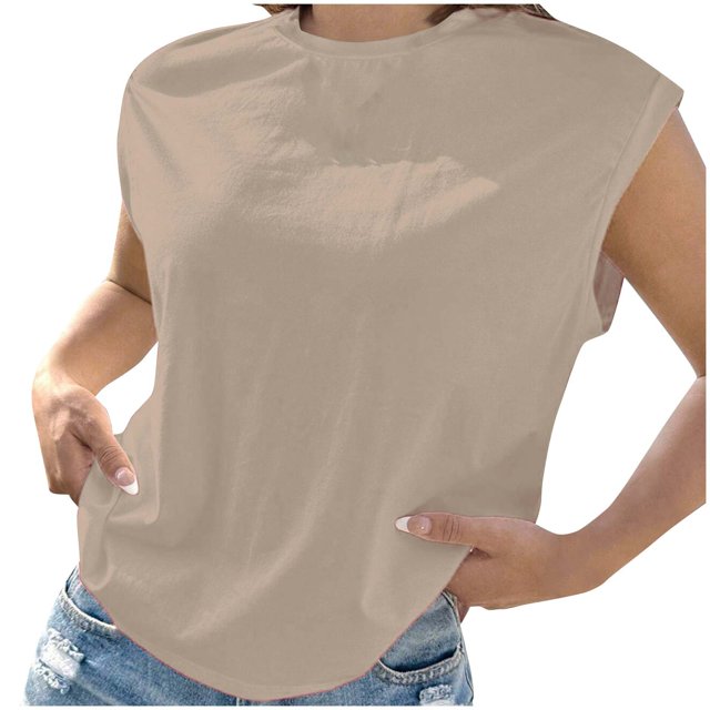 AherBiu Hauts d'Été pour Femmes Manches Courtes Basiques T-Shirts Confortables Couleur Unie Col Rond Blouse