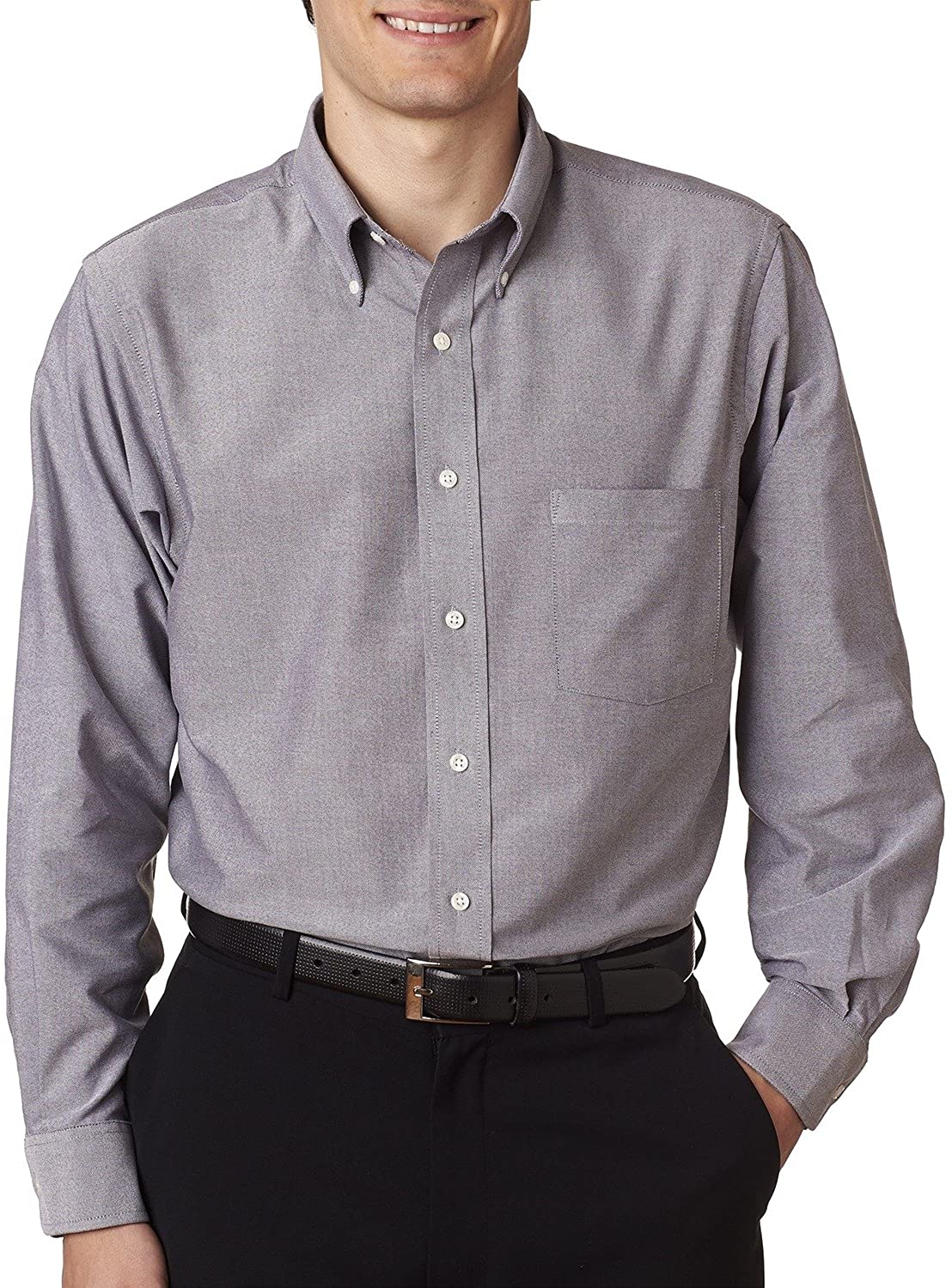 Van Heusen Mens Long Sleeve Oxford Shirt, L, Dark Grey