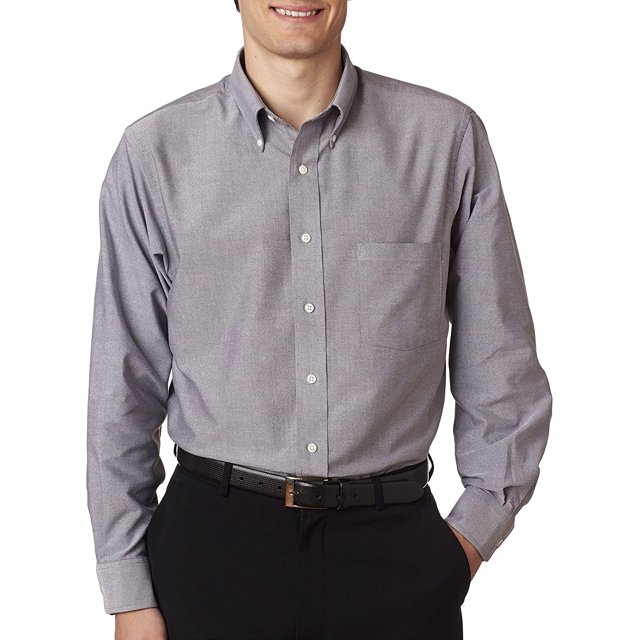 Van Heusen Mens Long Sleeve Oxford Shirt, L, Dark Grey