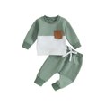 thumbnail image 1 of Faithtur Baby 2Pcs Fall Outfits Long Sleeve Contrast Color Pullover Tops and Pants Set Toddler Clothes, 1 of 9