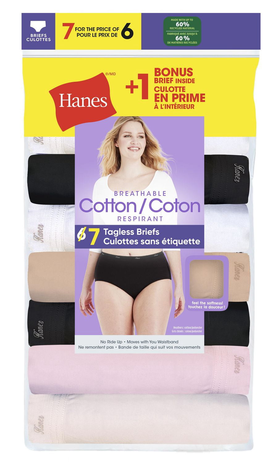 Paquet de 6+1 Bonus culottes base Hanes pour femmes