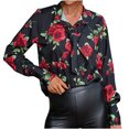 thumbnail image 1 of EQWLJWE Chemisiers à Manches Longues pour Femmes T-shirt Ample Imprimé de Mode pour Femmes Blouse à Manches Longues Col en V Hauts Décontractés, 1 of 6