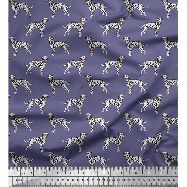 Soimoi Polyester Crepe Fabric Dalmatian Dog Decor Fabric Printed Yard 52 Inch Wide