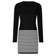 thumbnail image 5 of Pompotops Robe Mode pour Femme à Motif Pied-de-Poule avec Coutures, Manches Longues, Col en V, en Solde, 5 of 5