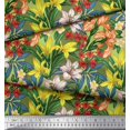 thumbnail image 2 of Soimoi Toile de Satin Modal Vert Feuilles, & Lys Imprimé Floral par la Cour 42 Pouces de Large, 2 of 3