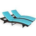 thumbnail image 3 of Gymax Set of 2 Foldable Patio Rattan Chaise Lounge Chair w/5 Back Positions Turquoise Cushion, 3 of 10