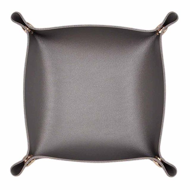 Key Storage Box Multi-purpose Snap Button Design Faux Leather Desktop Jewelry Cosmetic Plate Tray for Home