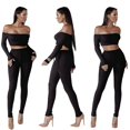 thumbnail image 2 of Mode 2PCS Femmes hors Épaule Crop Tops + Pantalon Fendue Tenue Décontractée Vêtements de Sport, 2 of 5
