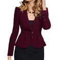 thumbnail image 2 of Pompotops Femmes Dames Veste Unie à Col Rabattu Manteau à Manches Longues Manteau Vêtement d'Extérieur Blazer Liquidation, 2 of 6
