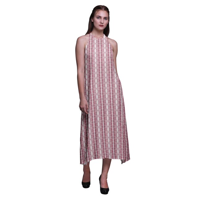 Bimba Robe Dos Nu Teinture sur Nœuds d'Été pour Fête, Col Licou, Tenue de Plage pour Femmes - Medium