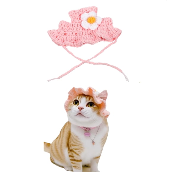 Decodeary Cute Crochet Cat Cute Pet Halloween Paw Flower Fun Halloween Cat, Pink flower M