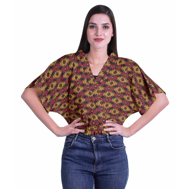 Moomaya Hauts à Manches Boxy Imprimés pour Femmes, Col en V, Taille Élastique, Kimono