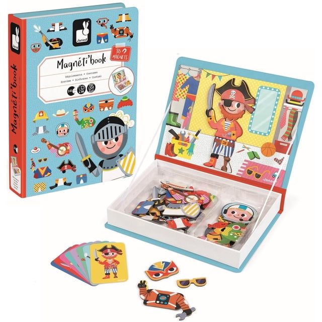 Janod - Magnetibook Boys Costumes - Educational Game - 36 Magnets & 8 Cards - Create Outfits - Develops Fine Motor Skills & Creativity - Ages 3+ - J02719