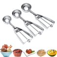 thumbnail image 1 of Ice Cream Scoop, 3Pcs Cookie Scoop Set, Stainless Steel Ice Cream Scooper with Trigger Release, Large/Medium/Small Cookie Scooper for Baking, Cookie Scoops for Baking Set of 3 with Cookie Dough Scoop, 1 of 8