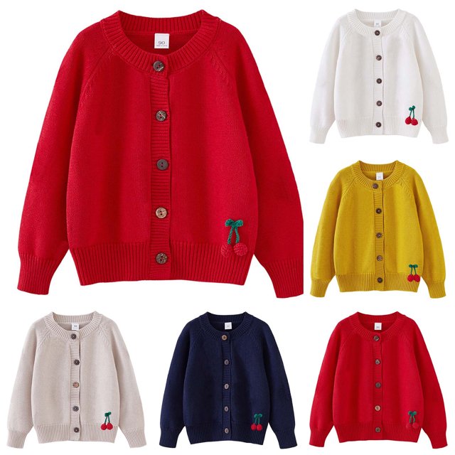 Zwiiyzr Girls Sweaters Kids Open Front Button Down Long Sleeve Knit Cardigans Sweater Cardigan Jacket 2-8Y White
