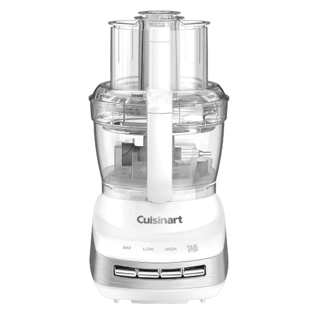Cuisinart Core Custom 13-Cup Food Processor 13-cup (3.1 L) work bowl with removable accessory hub storing the chopping blade plus adjustable slicing and reversible shredding discs, variable-speed control with pulse for chopping, mixing, pureeing and slicing; often used for doughs, sauces and small-batch nut butters.
