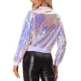 thumbnail image 3 of INSPIRE CHIC Women's Sequin Jacket Zipper Closure Hidden Pockets Bomber Jacket Pink Purple L, 3 of 6