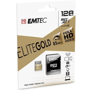 Carte à mémoire SD + adaptateur CL10 U1 d'Emtec de 128 Go de la collection d'or