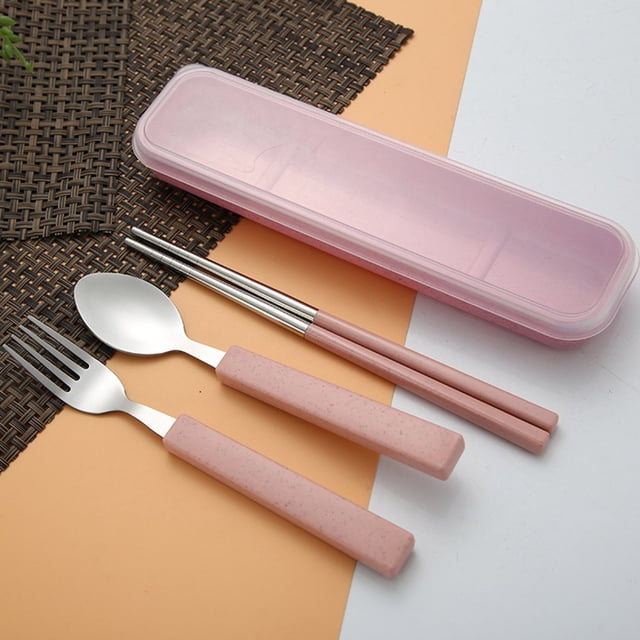 RKSTN Kitchen Utensils 3pcs/set Spoon Fork Chopsticks Stainless Steel Travel Cutlery Tableware Box Kitchen Utensils