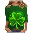 thumbnail image 1 of Diufon T-Shirts de la Saint-Patrick pour Femmes, Grande Taille, Imprimé Trèfle, Manches 3/4, Col Rond, 1 of 5