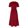 thumbnail image 4 of EGNMCR Robes de Fête pour Femmes Robe d'Été Décontractée à Manches Courtes et Col Rond pour Femmes Robe Décontractée Fluide à Étages Maxi de Plage avec Poches, 4 of 8
