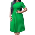 thumbnail image 2 of Jovati Robe à Manches Courtes à Col Rond pour Femmes, Couleur Unie, Détail de Taille Froissée, Longueur Cheville, Mélange Polyester-Spandex, Tenue Décontractée d'Été, 2 of 7