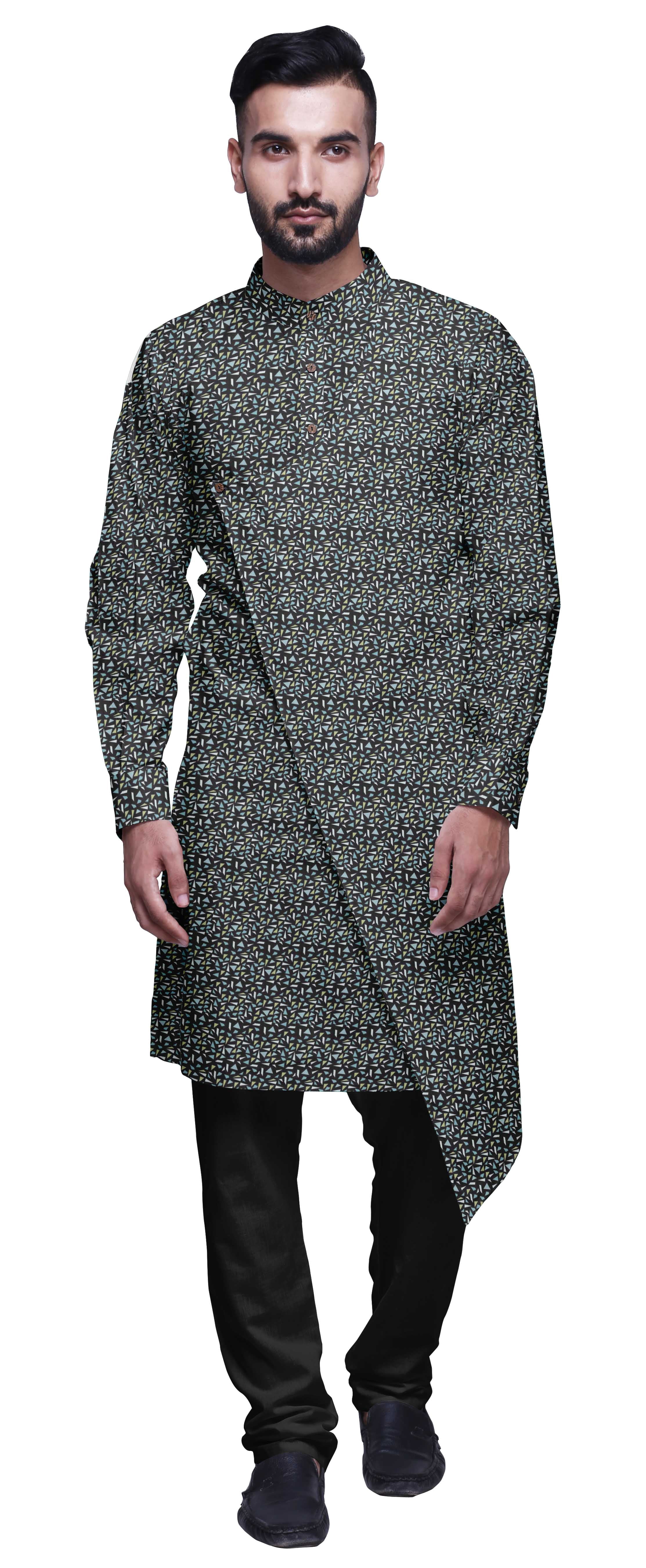 Atasi Designer Kurta Pajama For Men Printed Angrakha Kurta Set Summer Clothing