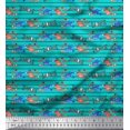 thumbnail image 1 of Soimoi Green Silk Fabric Stripe & Love Text Printed Fabric 1 Yard 44 Inch Wide, 1 of 5